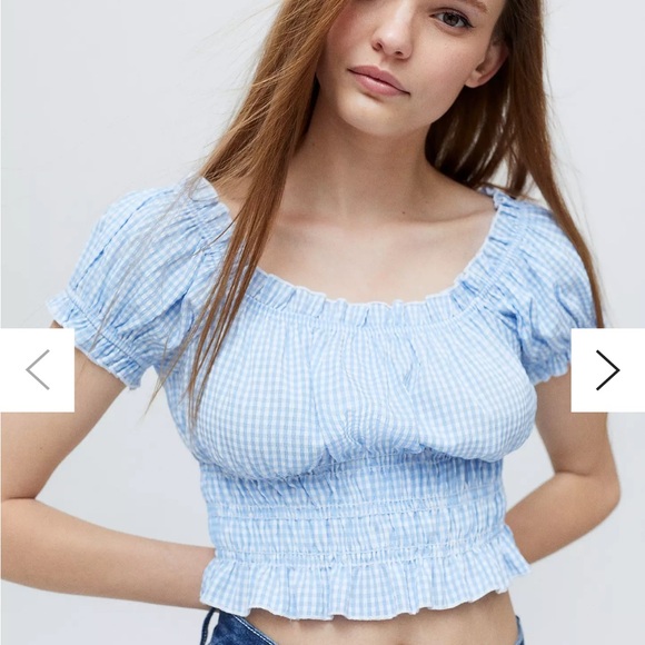 Lisa Says Gah Light Blue Gingham Blouse - Picture 4 of 6